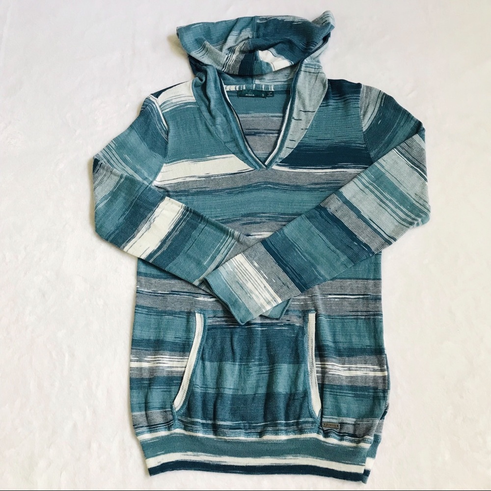 Prana V-Neck Hooded Long Sleeve Striped Top S - Picture 2 of 6